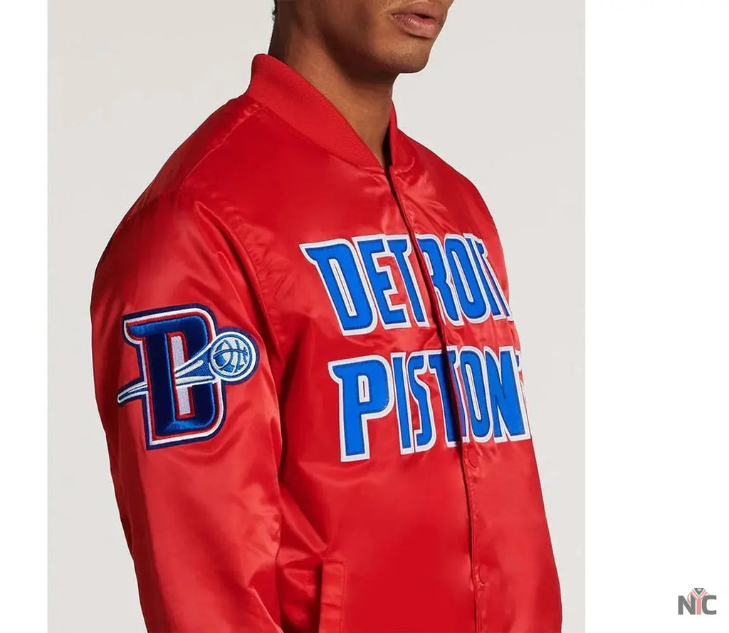 Detroit Pistons Big Logo Black Satin Jacket Clanton Jacket
