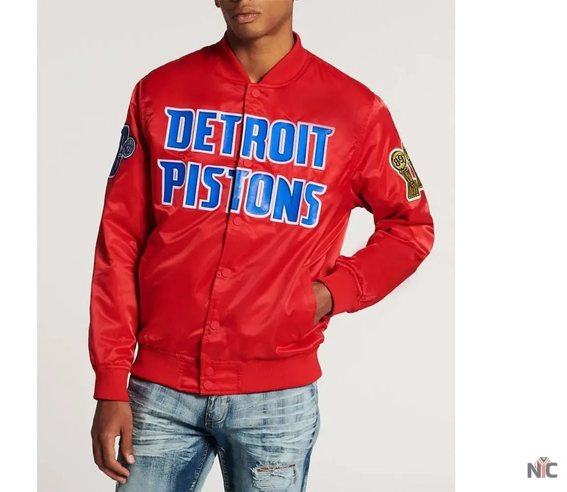 Detroit Pistons Big Logo Black Satin Jacket Clanton Jacket