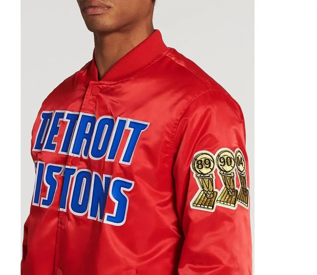 Detroit Pistons Big Logo Black Satin Jacket Clanton Jacket