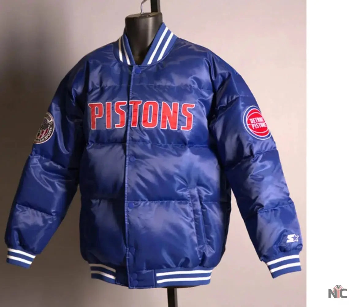 Detroit Pistons Blue Down Bubble Jacket Clanton Jacket