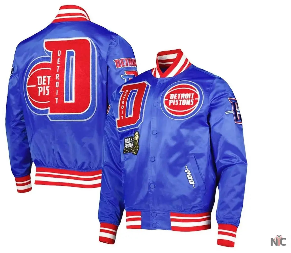 Detroit Pistons Finals 3x Champions Mash Up Satin Jacket Clanton Jacket