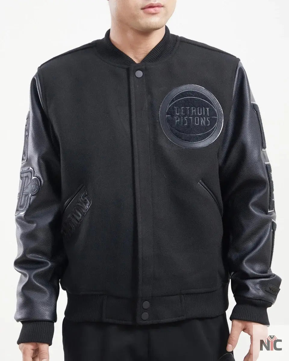 Detroit Pistons Triple Black Wool Varsity Jacket Clanton Jacket