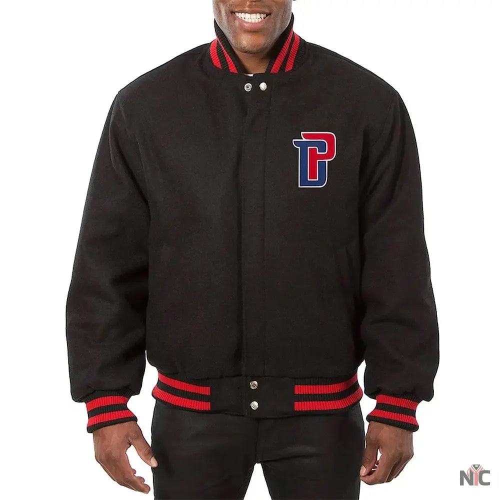 Detroit Pistons Varsity Black Wool Jacket. Clanton Jacket