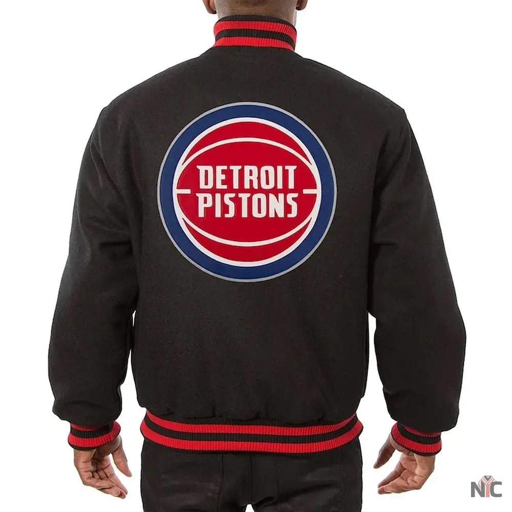 Detroit Pistons Varsity Black Wool Jacket. Clanton Jacket