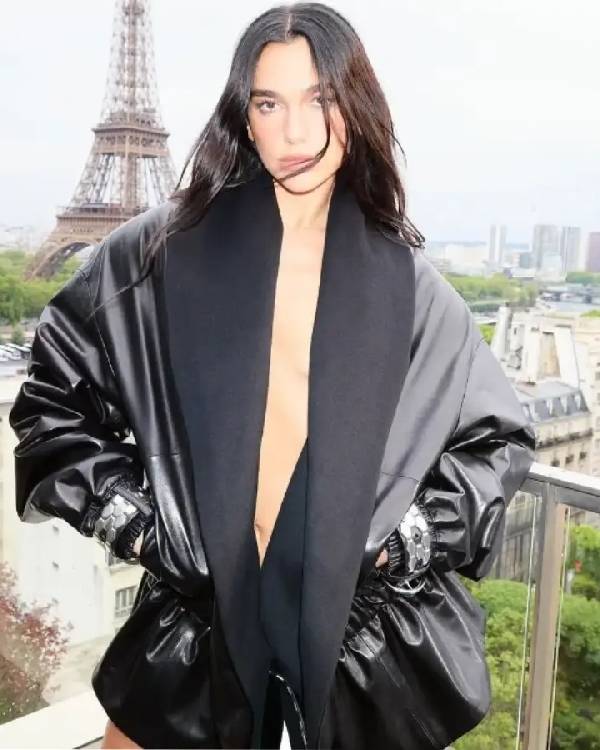 Dua Lipa Harper’s Bazaar US Black Leather Jacket Shopotiny