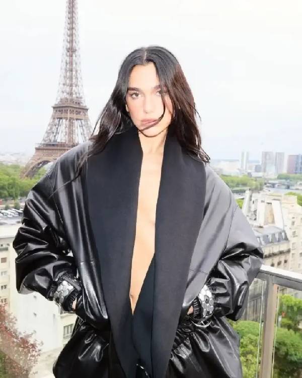 Dua Lipa Harper’s Bazaar US Black Leather Jacket Shopotiny