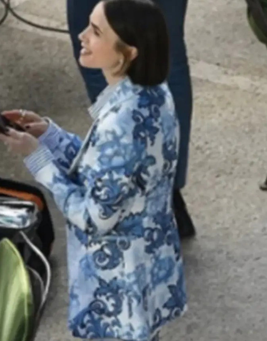Emily In Paris S05 Lily Collins Blue Printed Blazer