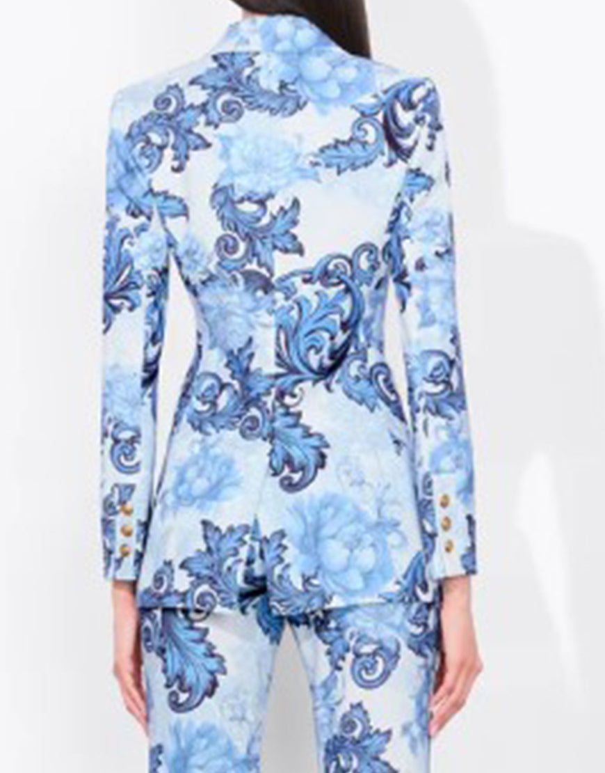 Emily In Paris S05 Lily Collins Blue Printed Blazer
