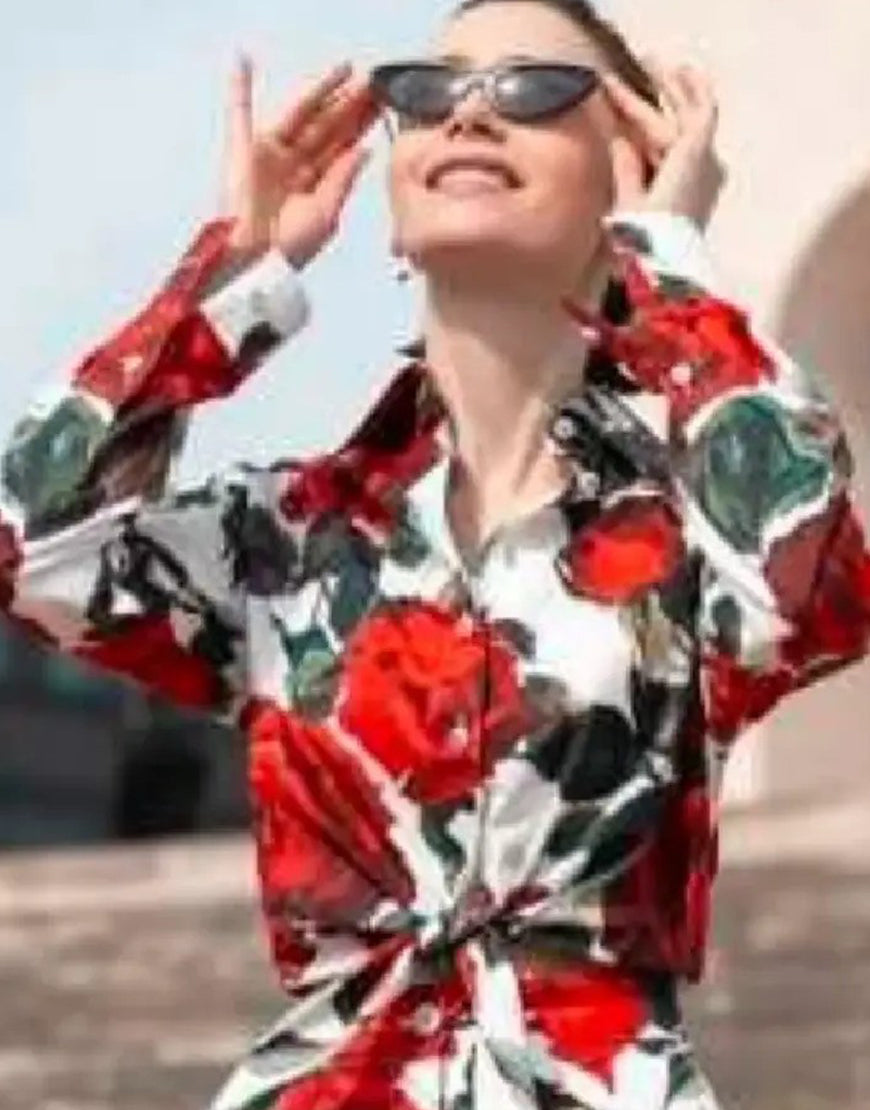 Emily In Paris S05 Lily Collins Rose Print Shirt