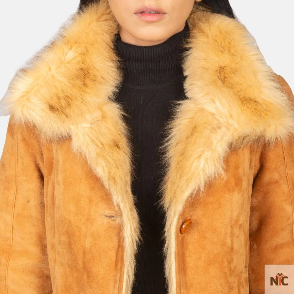 Erica Shearling Beige Leather Coat Shopotiny