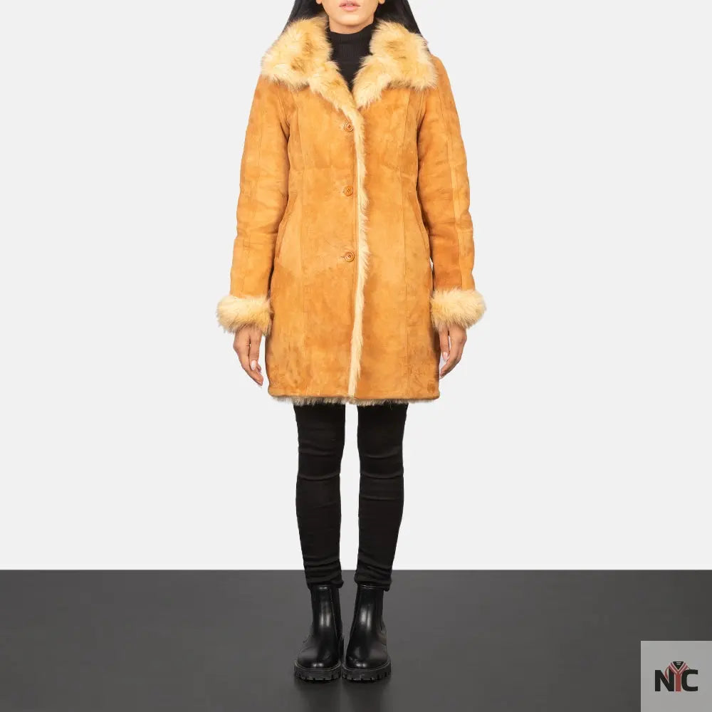 Erica Shearling Beige Leather Coat Shopotiny
