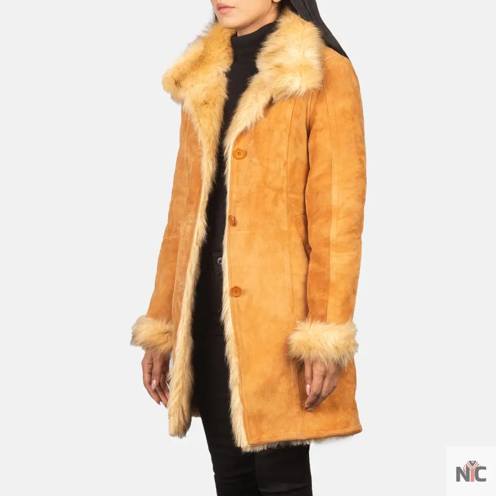 Erica Shearling Beige Leather Coat Shopotiny