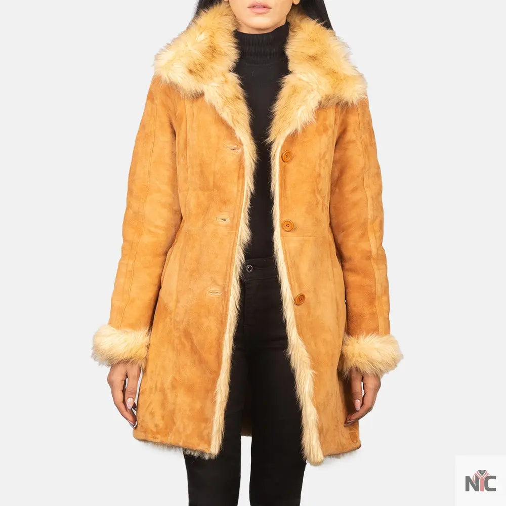 Erica Shearling Beige Leather Coat Shopotiny