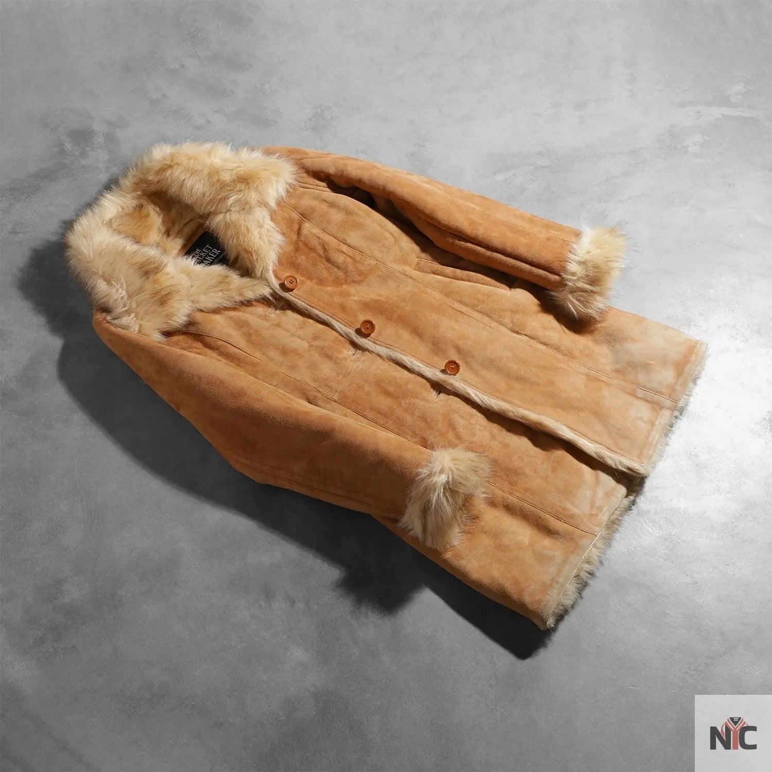 Erica Shearling Beige Leather Coat Shopotiny