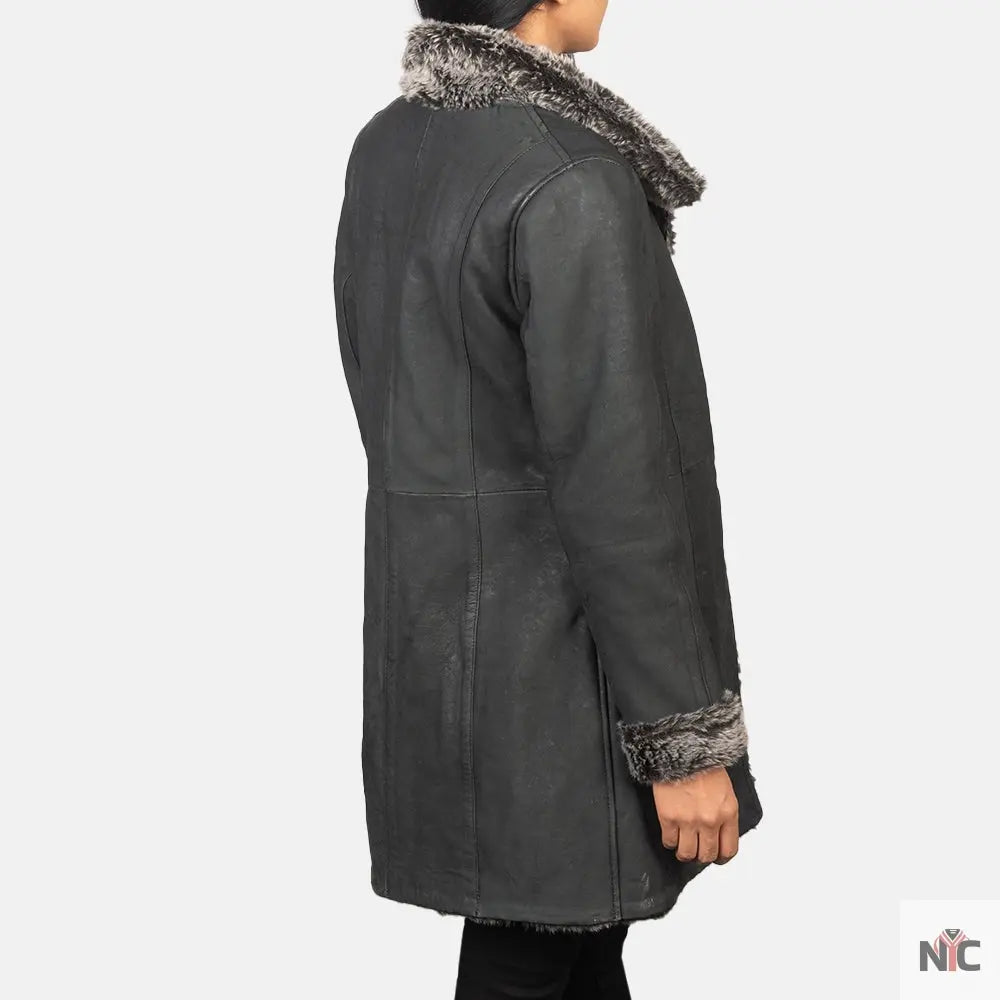 Erica Shearling Black Leather Coat Shopotiny