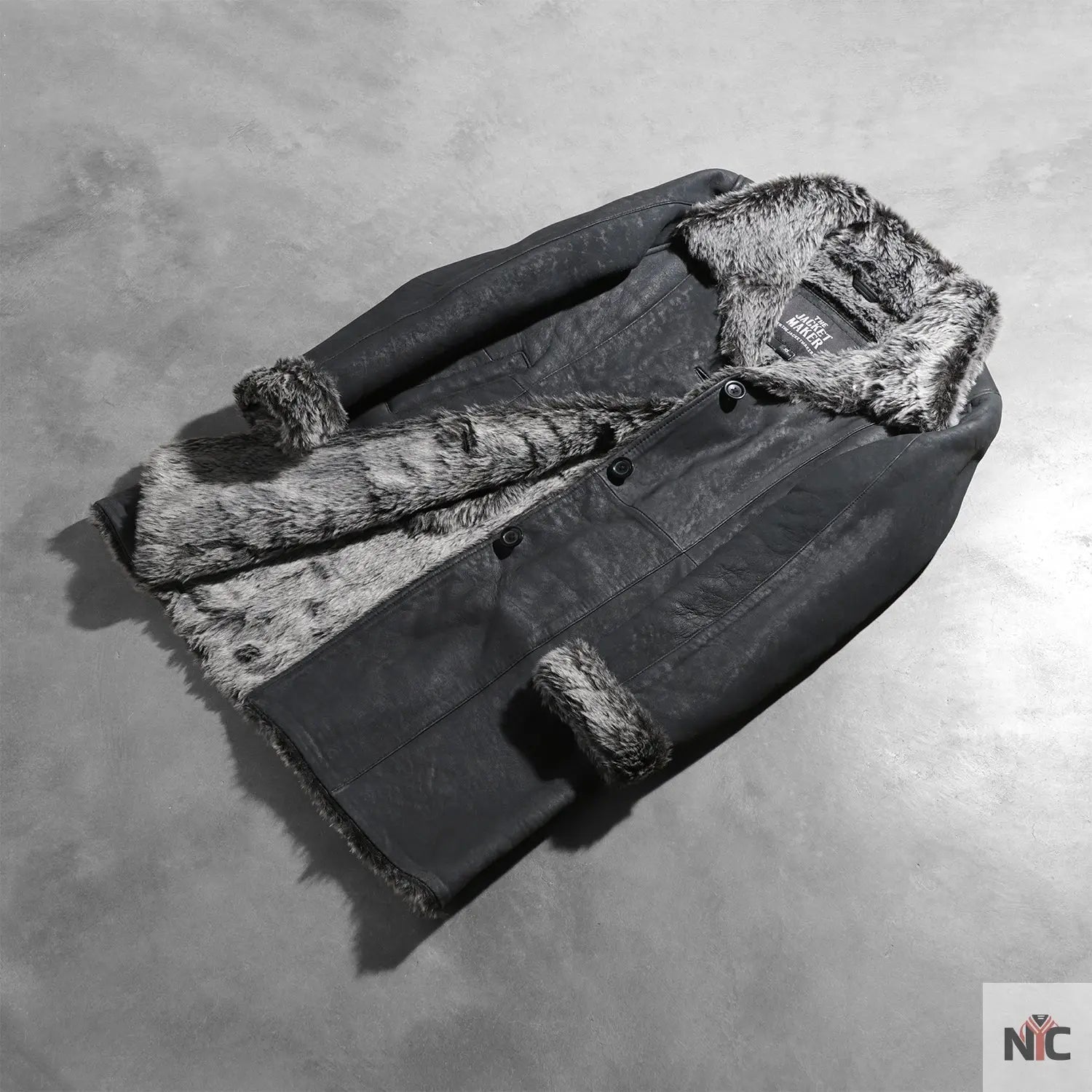 Erica Shearling Black Leather Coat Shopotiny