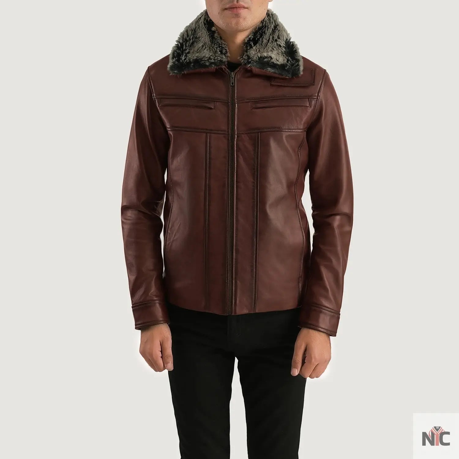 Evan Hart Fur Brown Leather Jacket Shopotiny