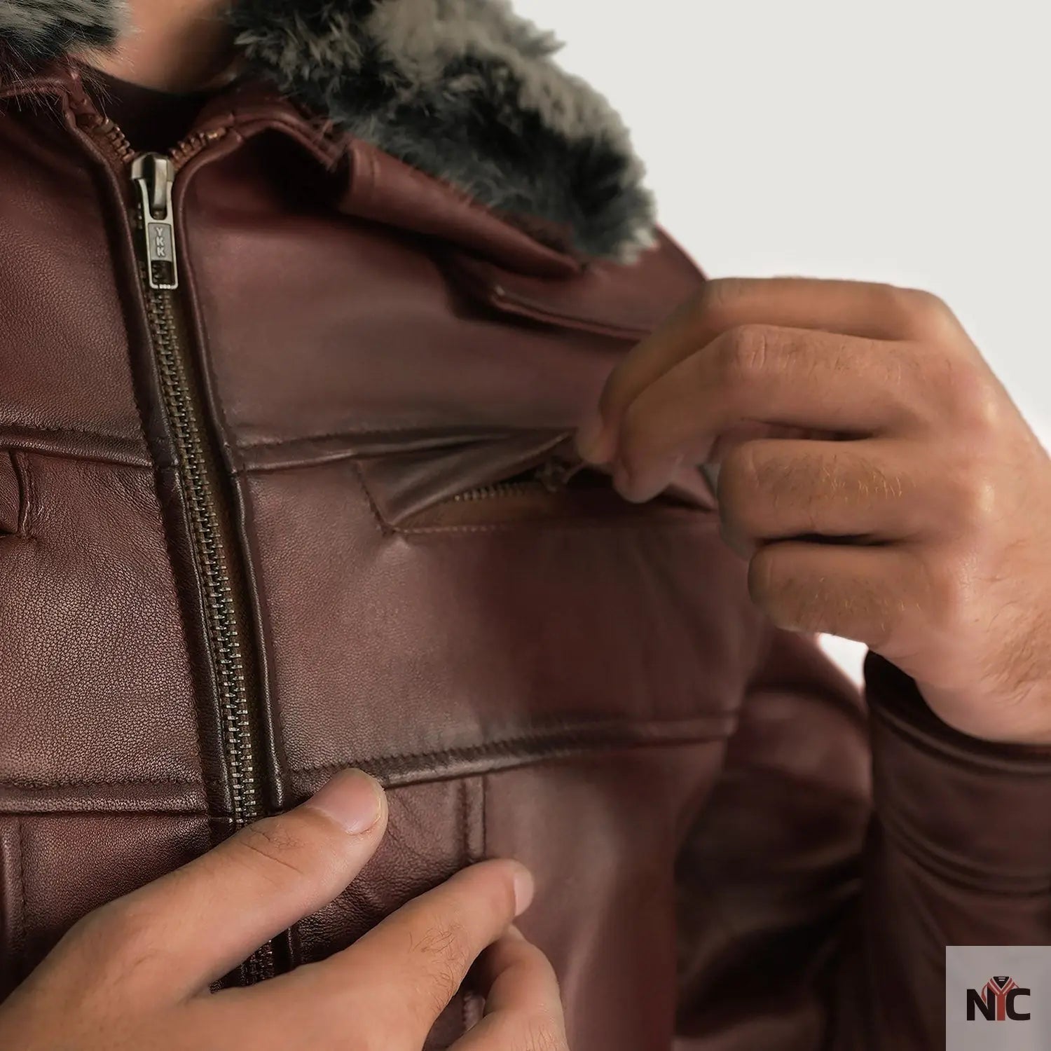 Evan Hart Fur Brown Leather Jacket Shopotiny