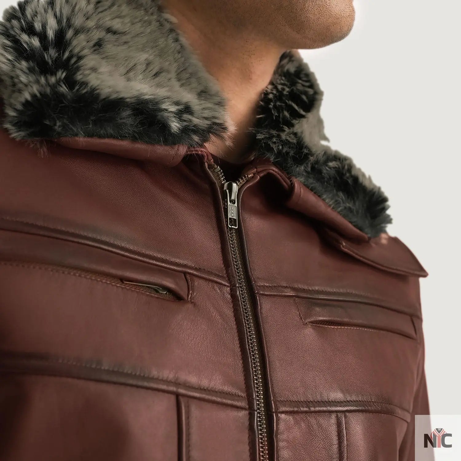 Evan Hart Fur Brown Leather Jacket Shopotiny
