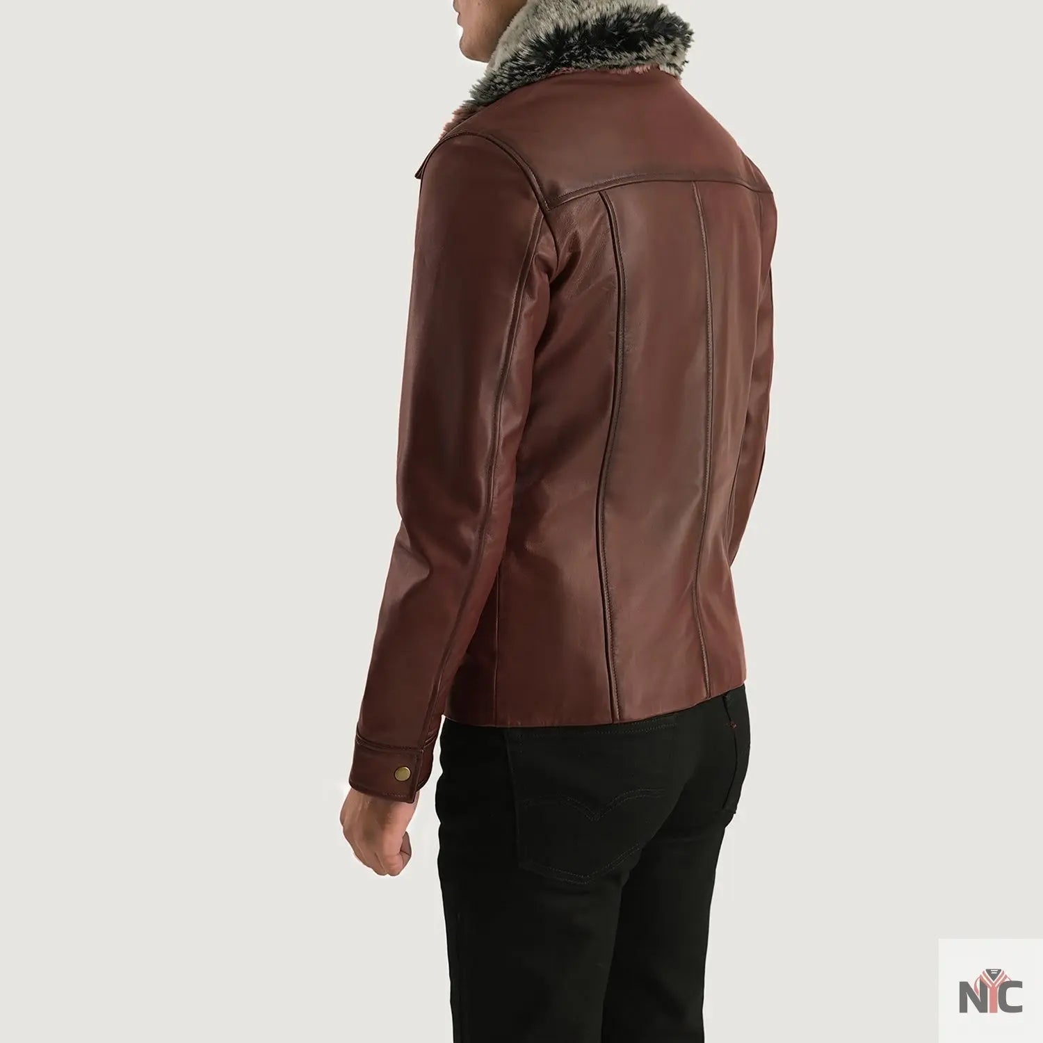Evan Hart Fur Brown Leather Jacket Shopotiny