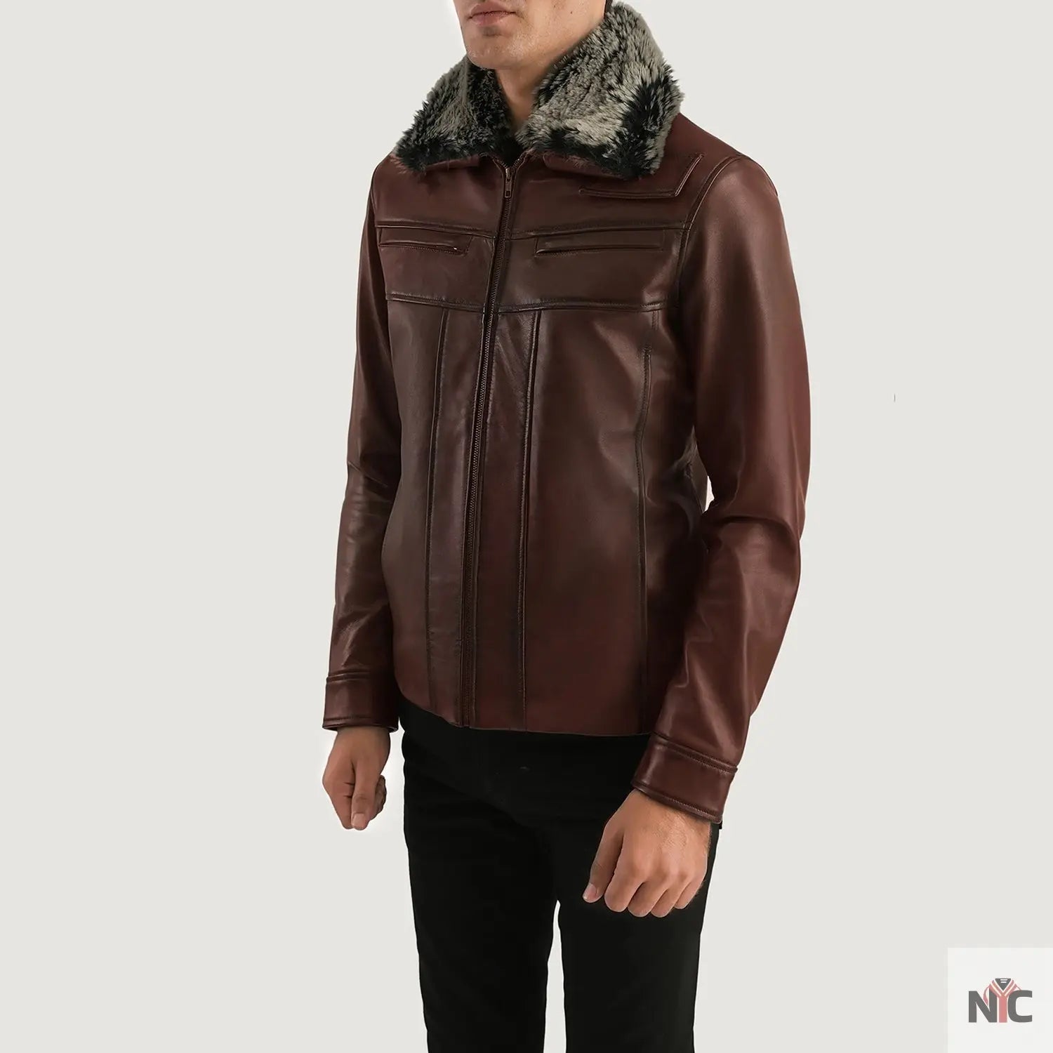 Evan Hart Fur Brown Leather Jacket Shopotiny
