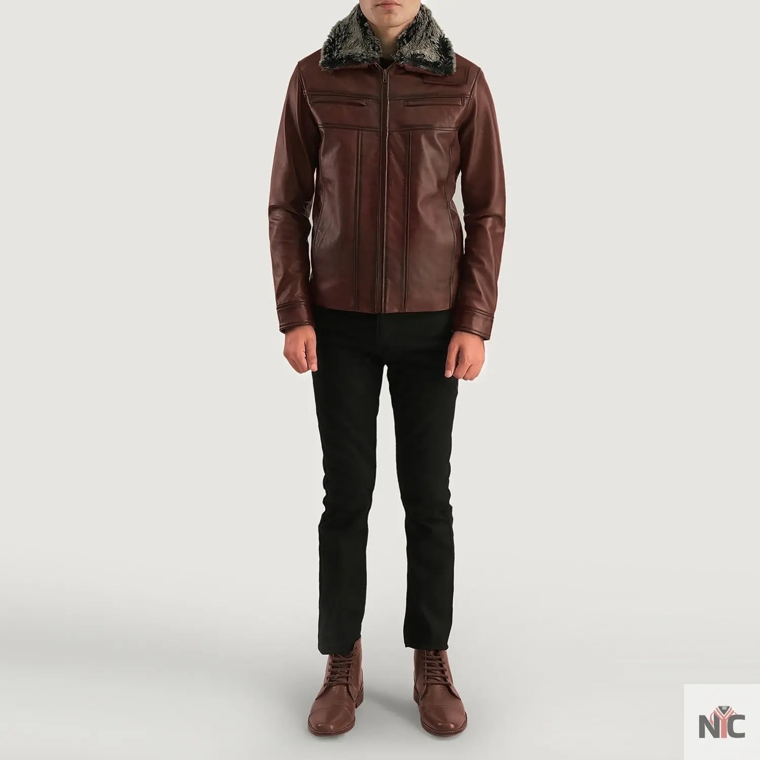 Evan Hart Fur Brown Leather Jacket Shopotiny