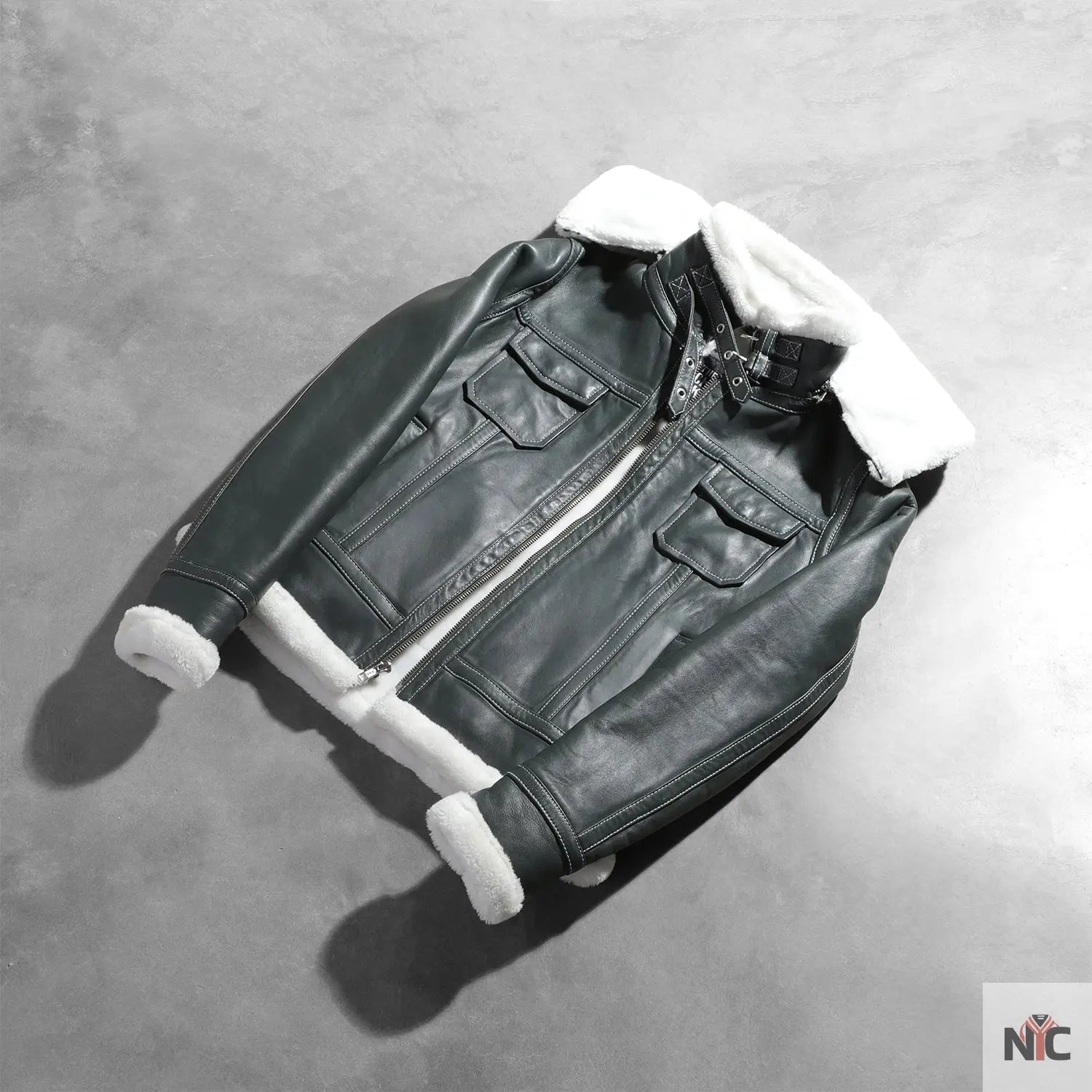 Fiona Green Hooded Shearling Leather Jacket Shopotiny