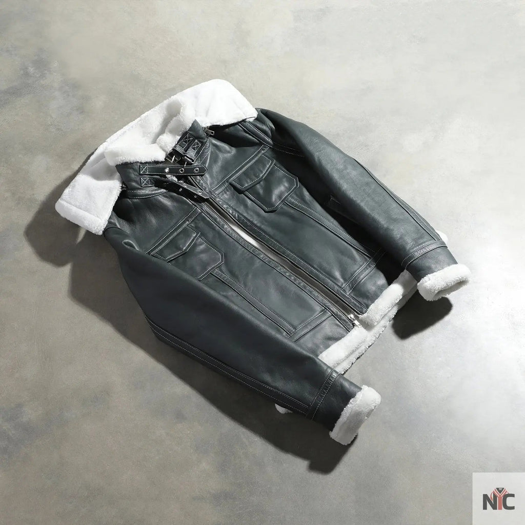 Fiona Green Hooded Shearling Leather Jacket Shopotiny