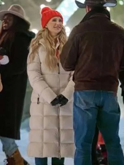 Fiona Gubelmann A Royal Montana Christmas White Puffer Coat