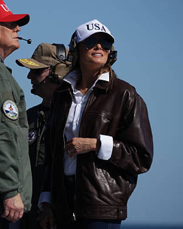 First Lady Melania Trump Brown Leather Jacket