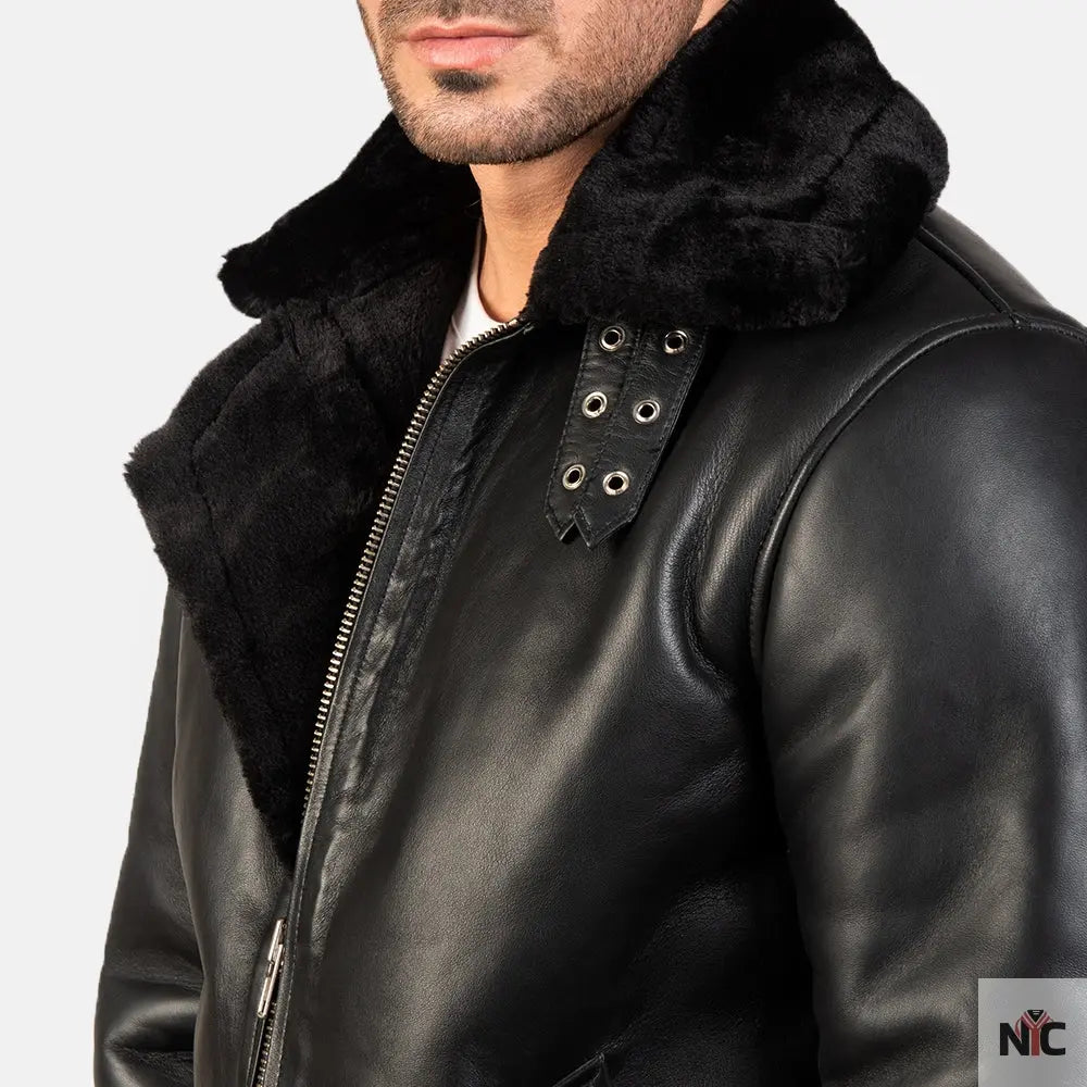 Francis B-3 Black Leather Bomber Jacket Shopotiny