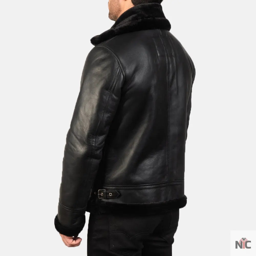 Francis B-3 Black Leather Bomber Jacket Clanton Jacket