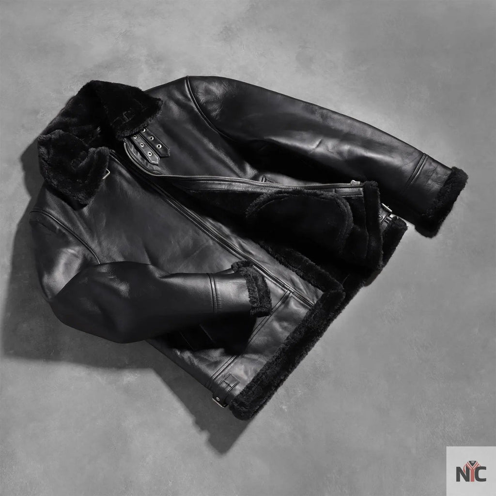 Francis B-3 Black Leather Bomber Jacket Shopotiny