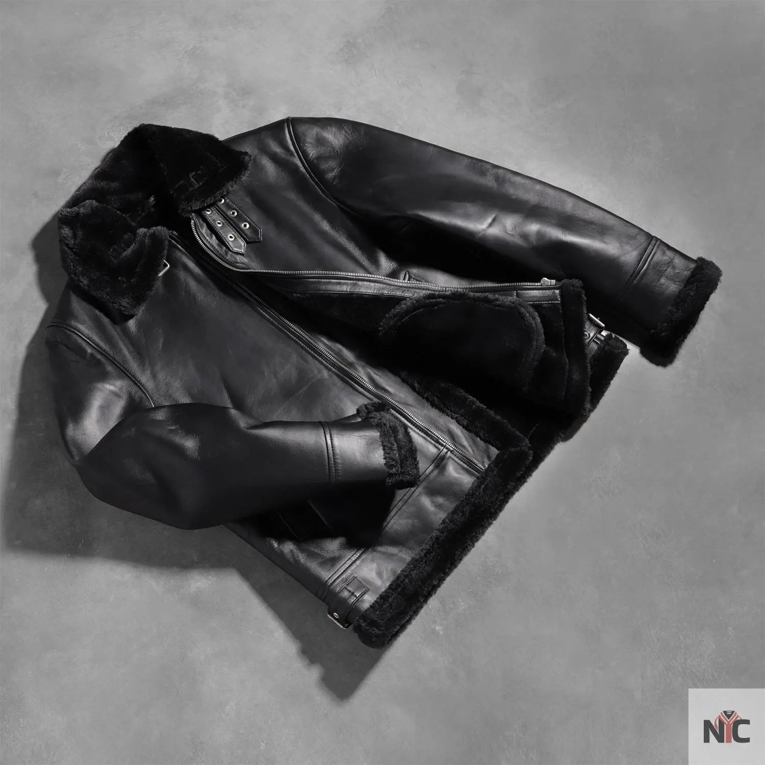 Francis B-3 Black Leather Bomber Jacket Shopotiny