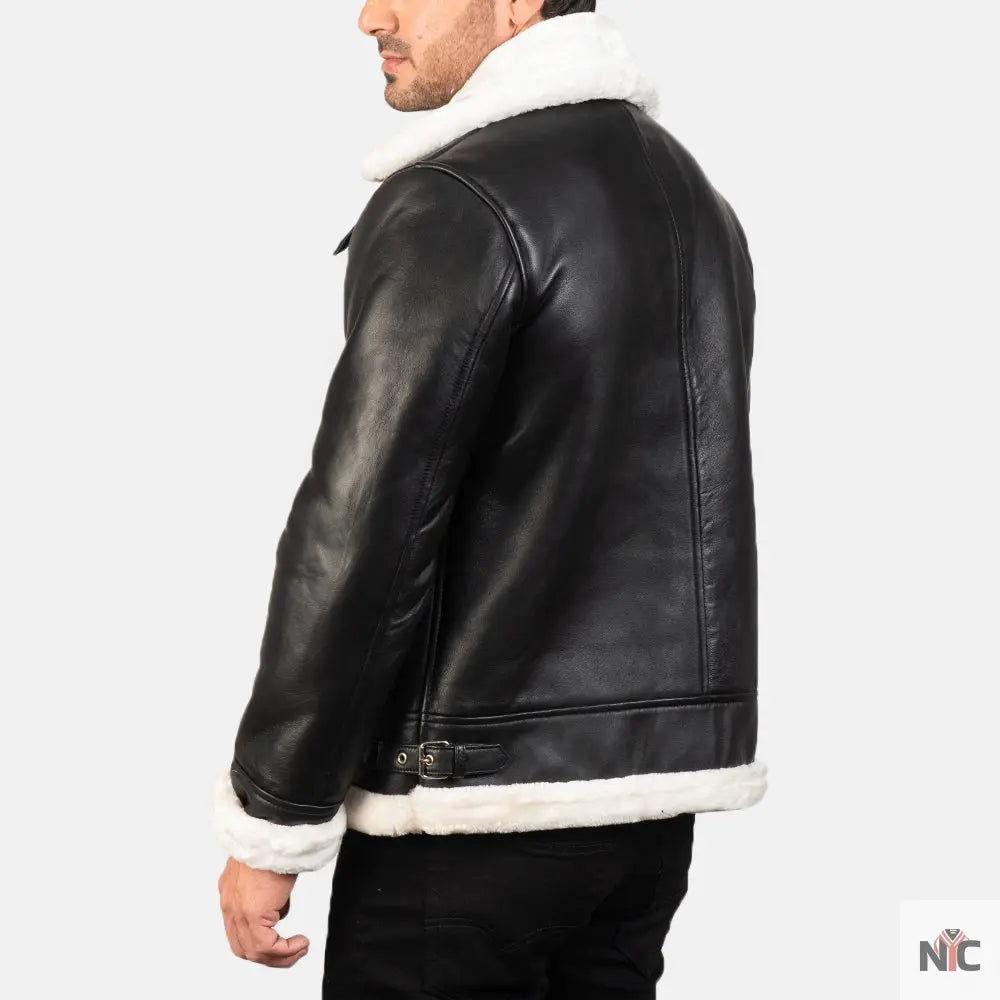 Francis B-3 Black & White Leather Bomber Jacket Shopotiny