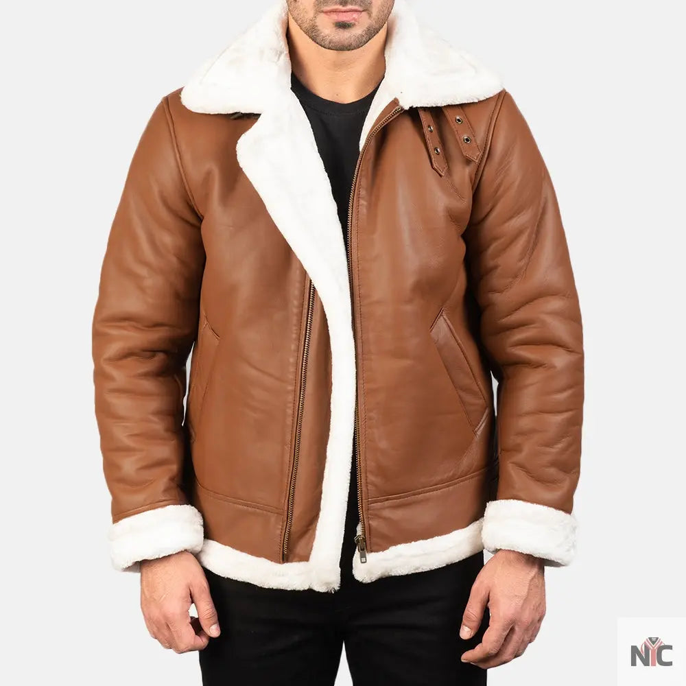 Francis B-3 Brown Leather Bomber Jacket Clanton Jacket