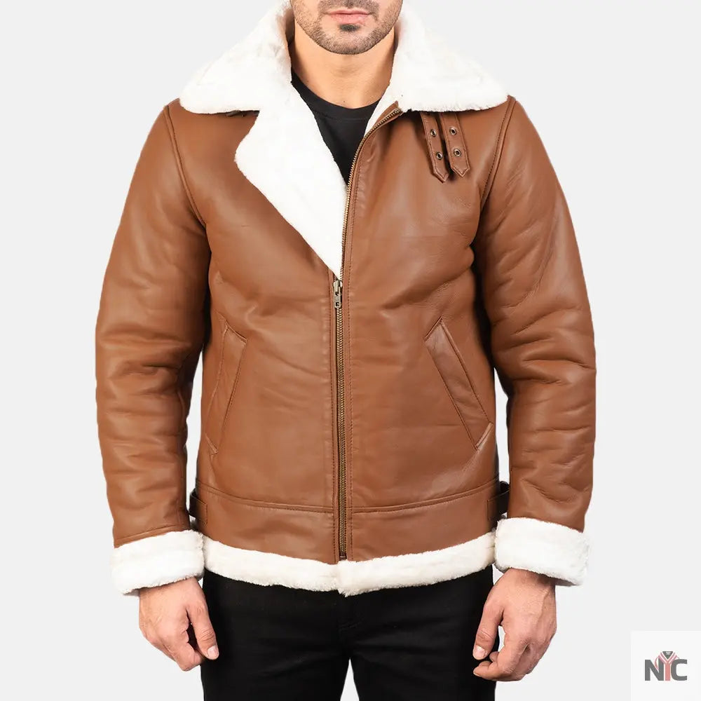Francis B-3 Brown Leather Bomber Jacket Clanton Jacket