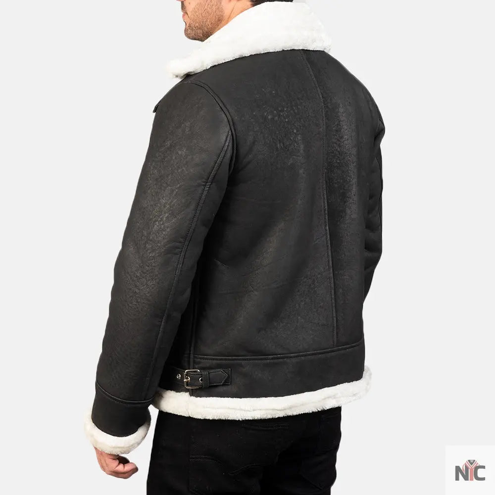 Francis B-3 Distressed Black Leather Bomber Jacket Shopotiny
