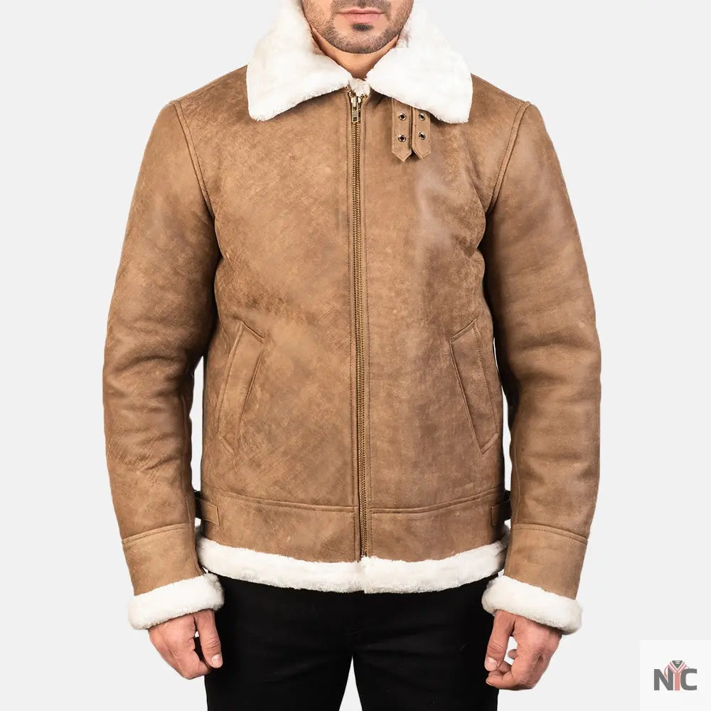 Francis B-3 Distressed Brown Leather Bomber Jacket Shopotiny