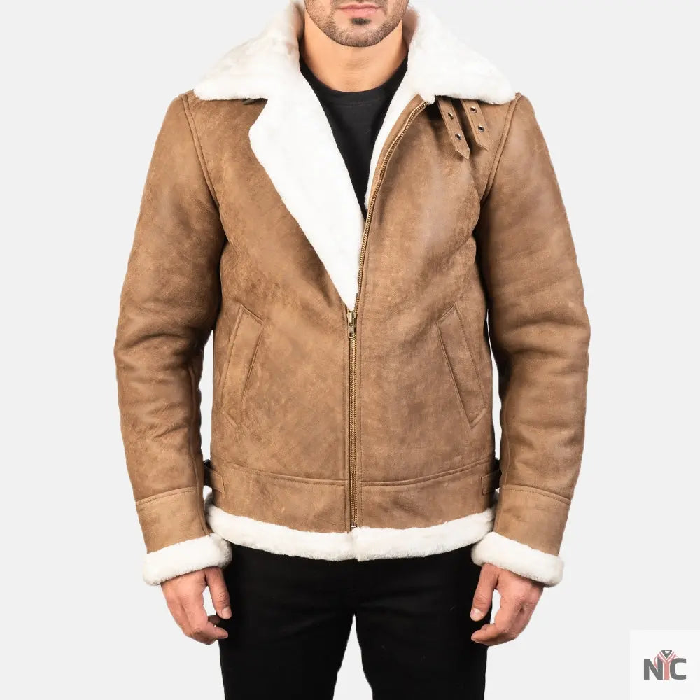 Francis B-3 Distressed Brown Leather Bomber Jacket Shopotiny
