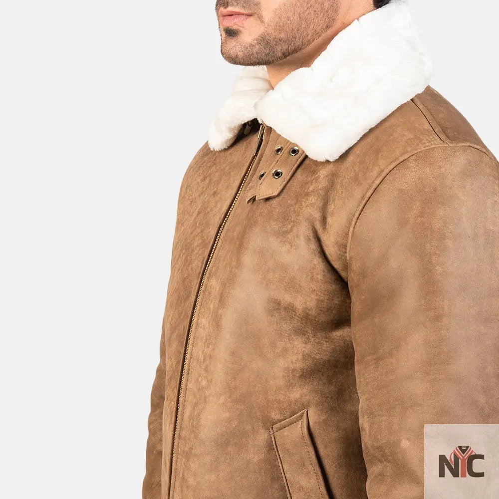 Francis B-3 Distressed Brown Leather Bomber Jacket Shopotiny