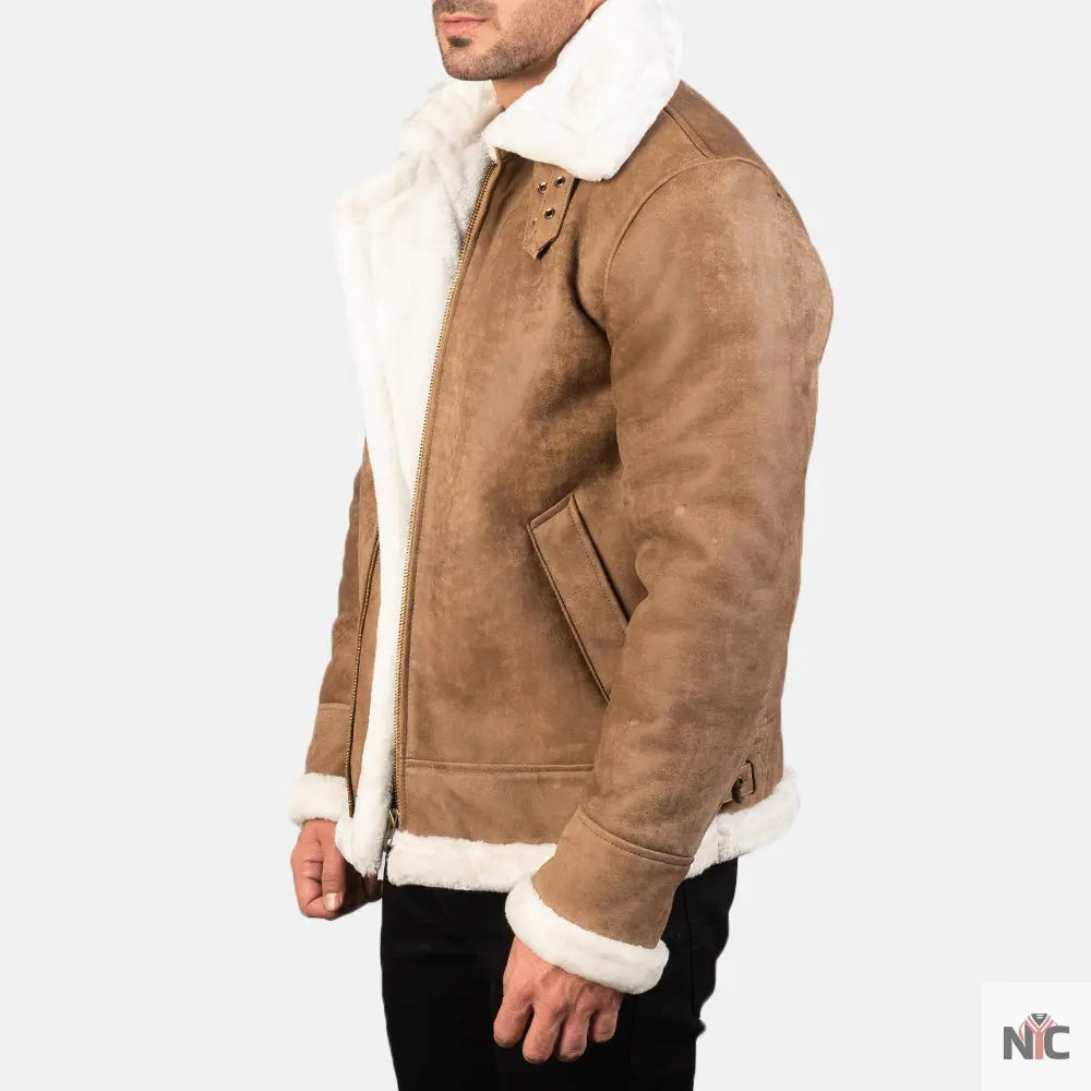 Francis B-3 Distressed Brown Leather Bomber Jacket Shopotiny