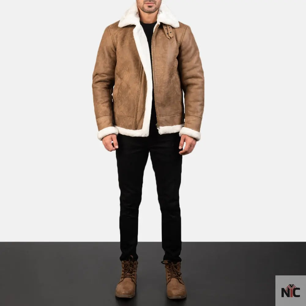 Francis B-3 Distressed Brown Leather Bomber Jacket Shopotiny