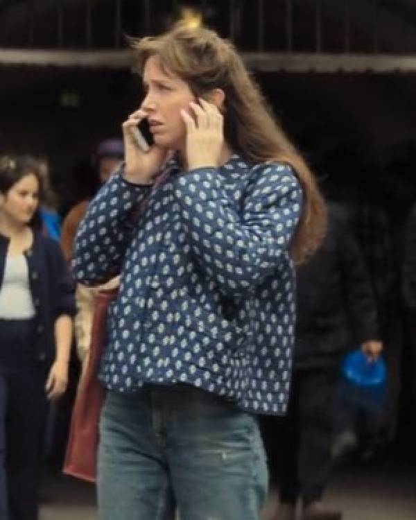 French Lover Sara Giraudeau Blue Printed Quilted Jacket