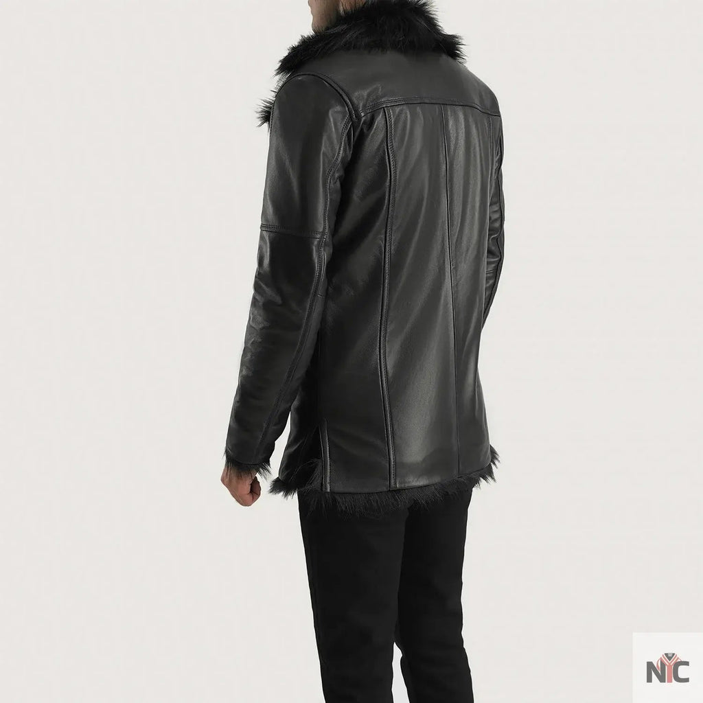 Furcliff Black Leather Coat Shopotiny