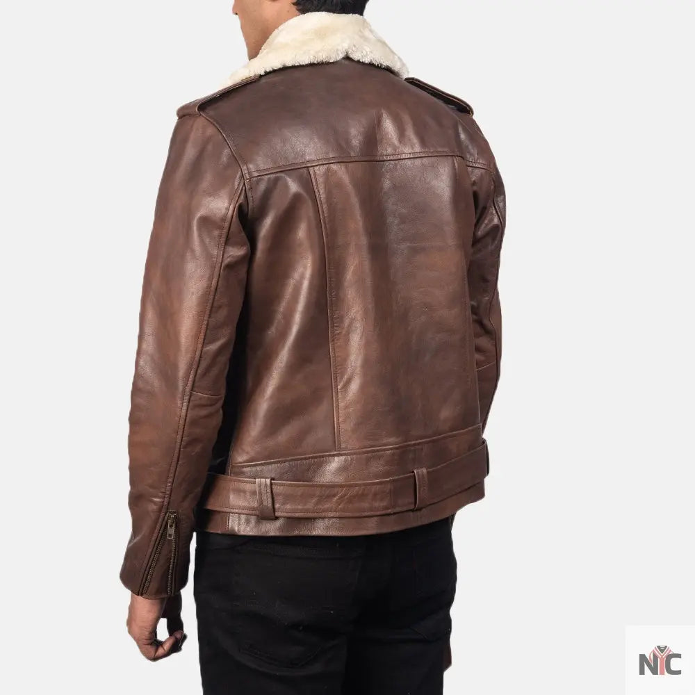 Furton Brown Leather Biker Jacket Shopotiny