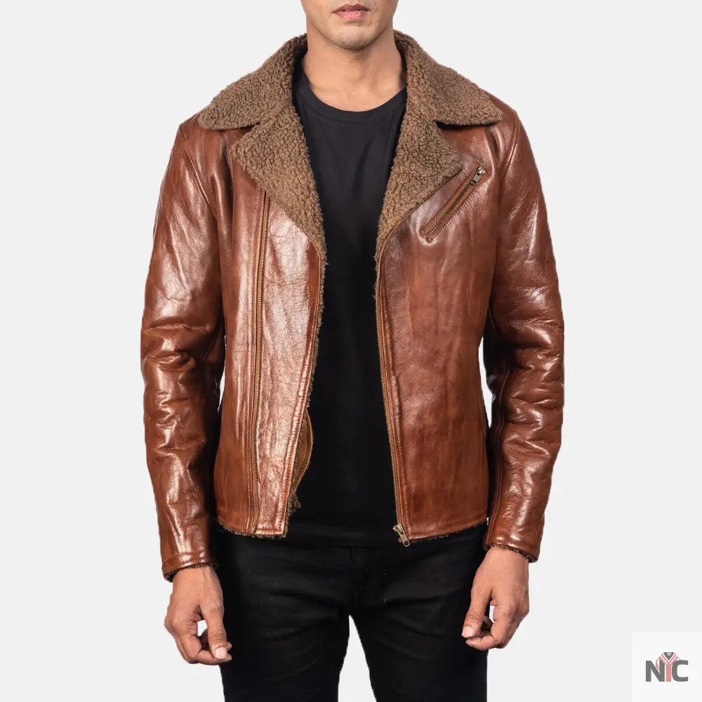 Furton Disressed Black Leather Biker Jacket Shopotiny