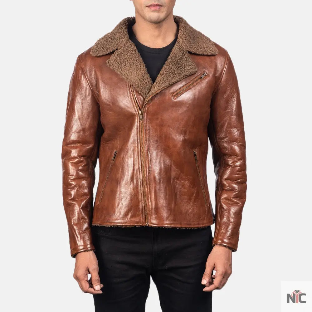 Furton Disressed Black Leather Biker Jacket Shopotiny
