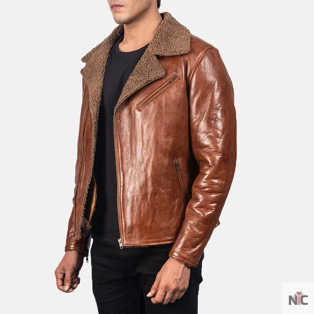 Furton Disressed Black Leather Biker Jacket Shopotiny