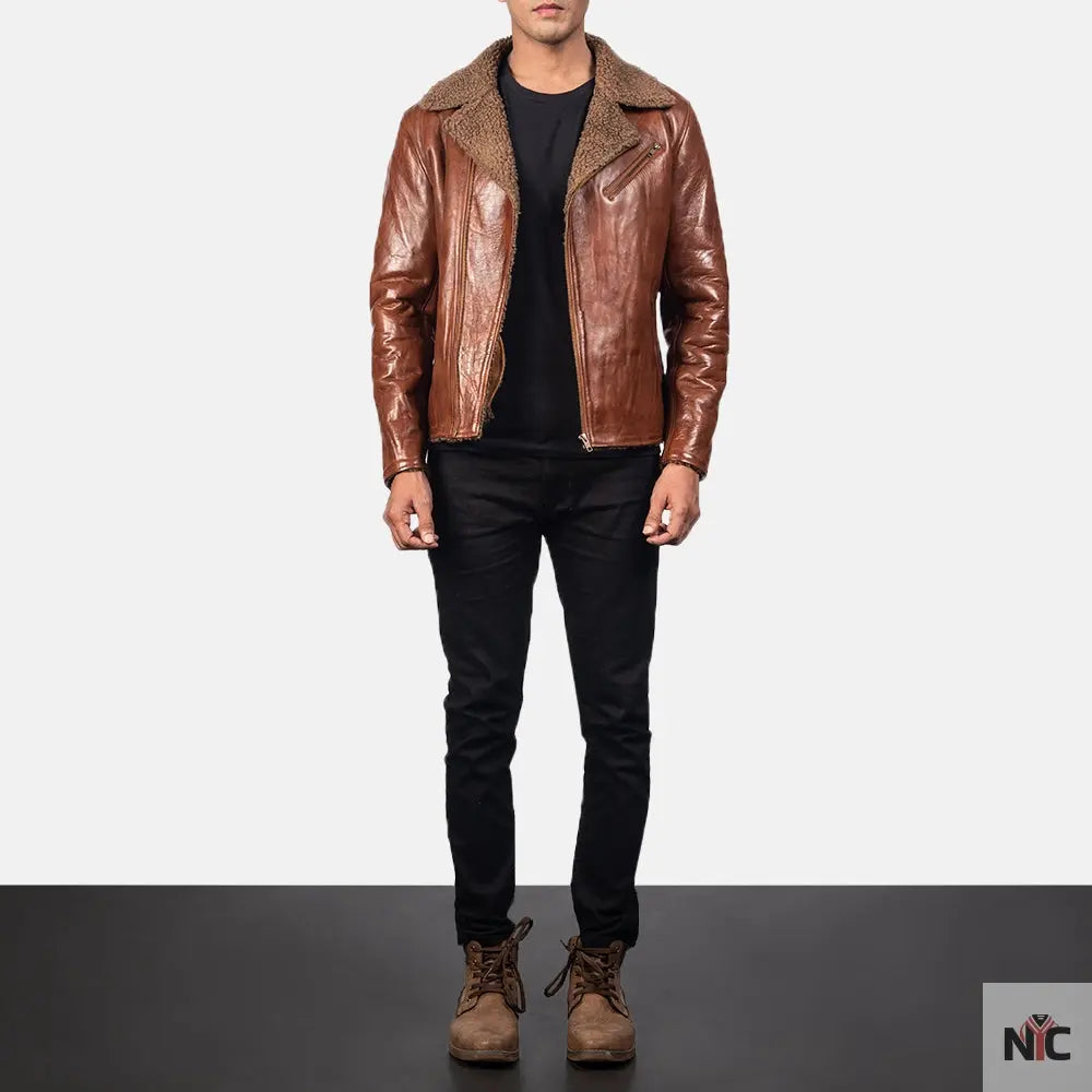 Furton Disressed Black Leather Biker Jacket Shopotiny